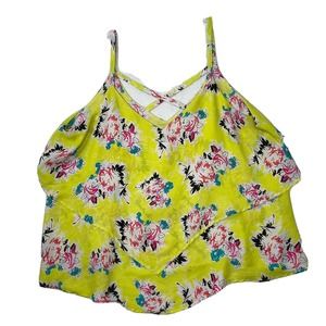 Torrid 2 Womens Plus Size 2X Bright Yellow Floral Lightweight Ruffle Tank Top‎